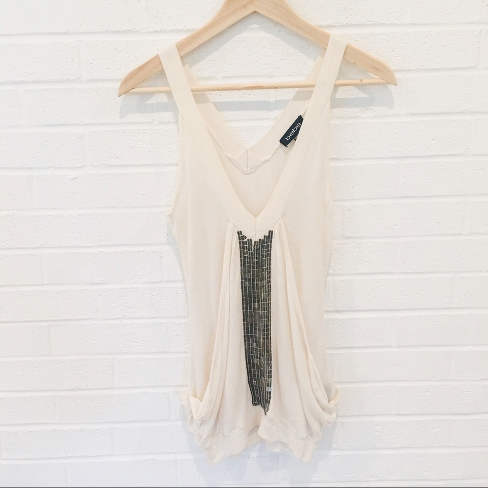 Bebe party night out tank blouse in cream XS